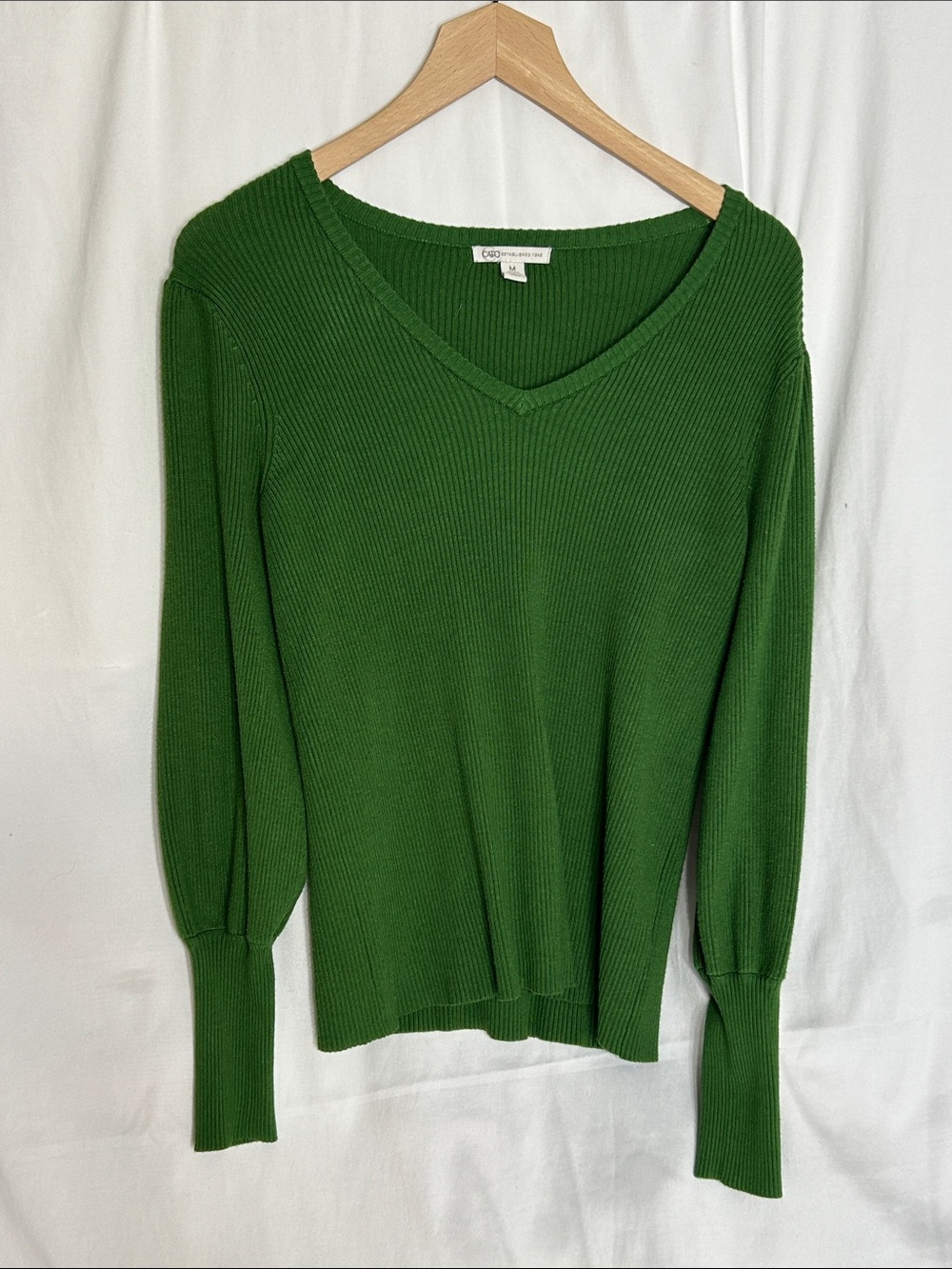 Cato Women's Green Ribbed V-Neck Sweater